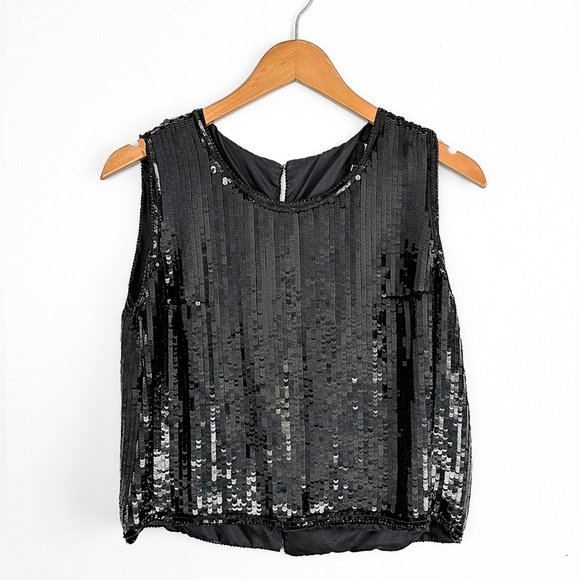 Chanel Vintage Black Sequin Hook Eye Women's Sleeveless Top Bergdorf Goodman NYC - Picture 10 of 15